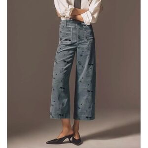 MAEVE x ANTHROPOLOGIE The Colette Crop Wide-Leg Embroidered Corduroy Pants